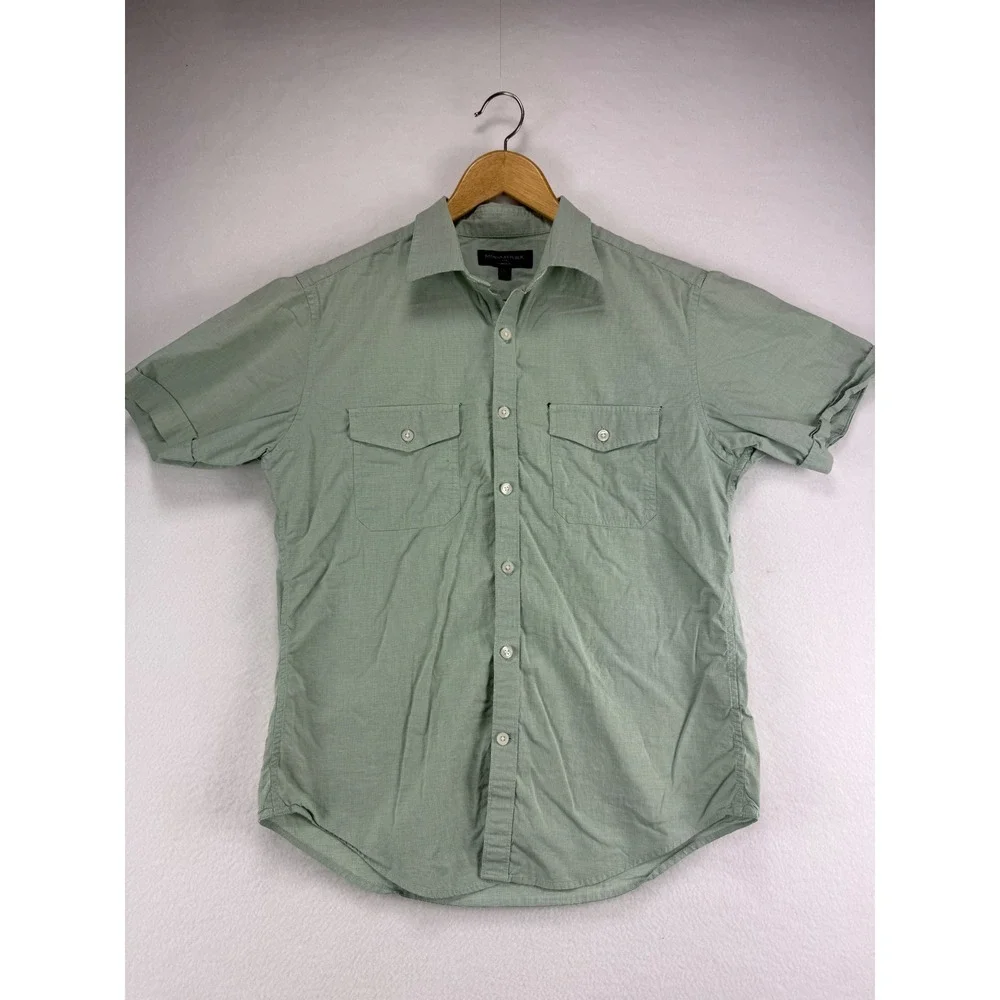 Banana Republic Shirt Mens Small‎ Green Short Sleeve Stretch Button Down Utility